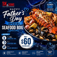 Father’s Day Seafood Special 1x 8oz Lobster Tail, 1x Seafood Mix, 1x Black Mussel.