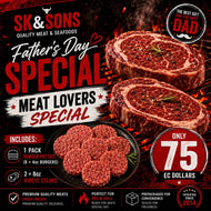 Father’s Day special, 2x 8oz Ribeye, 1 Pack Of 4oz Burgers.